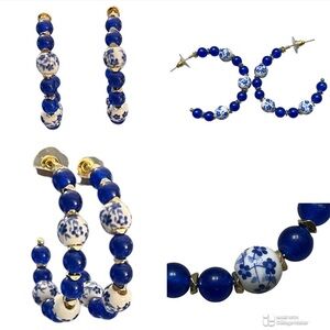 Porcelain Chinoiserie Hoop Earrings with gold